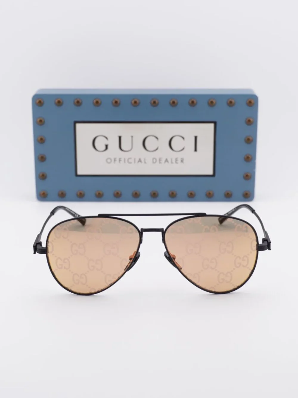 Gucci GG1874S 005 Aviator Sunglasses - Black\ Orange Mirror with GG Pattern